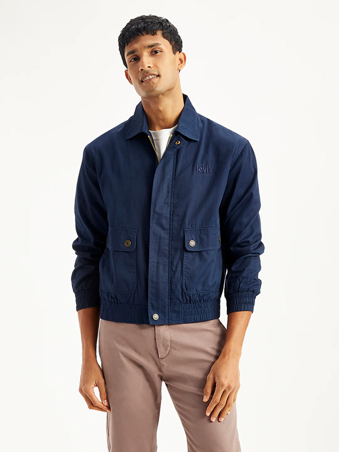 Men's Solid Beige Spread Collar Tailored Jacket