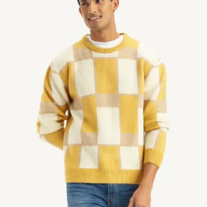 Men's Geometric Yellow Crew Neck Sweater