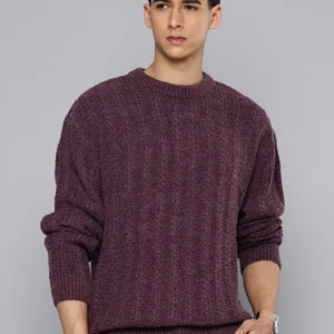 Men's Solid Purple Crew Neck Sweater