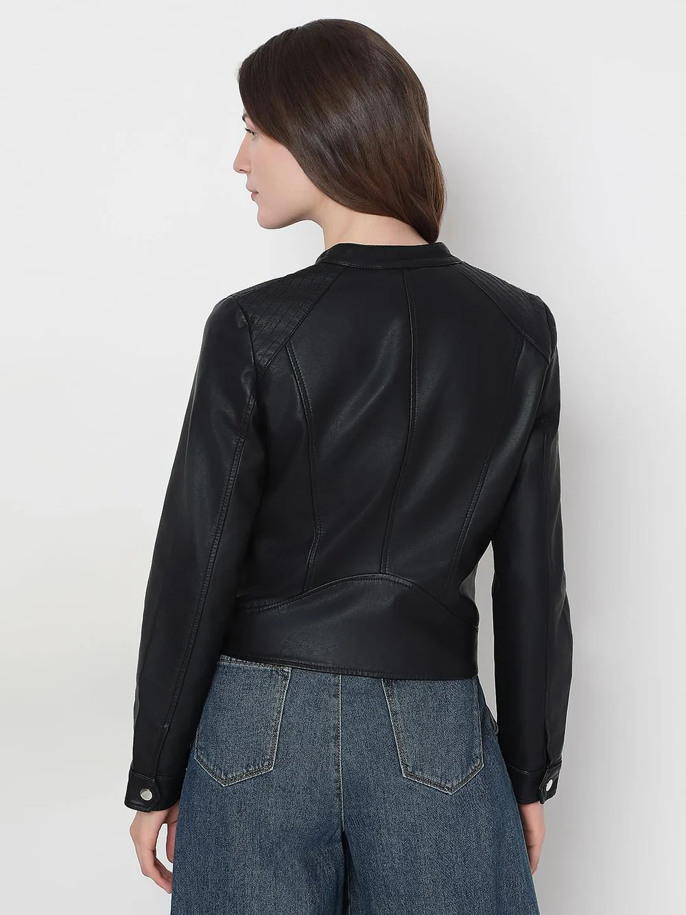 BLACK FAUX LEATHER BIKER JACKET - Image 2