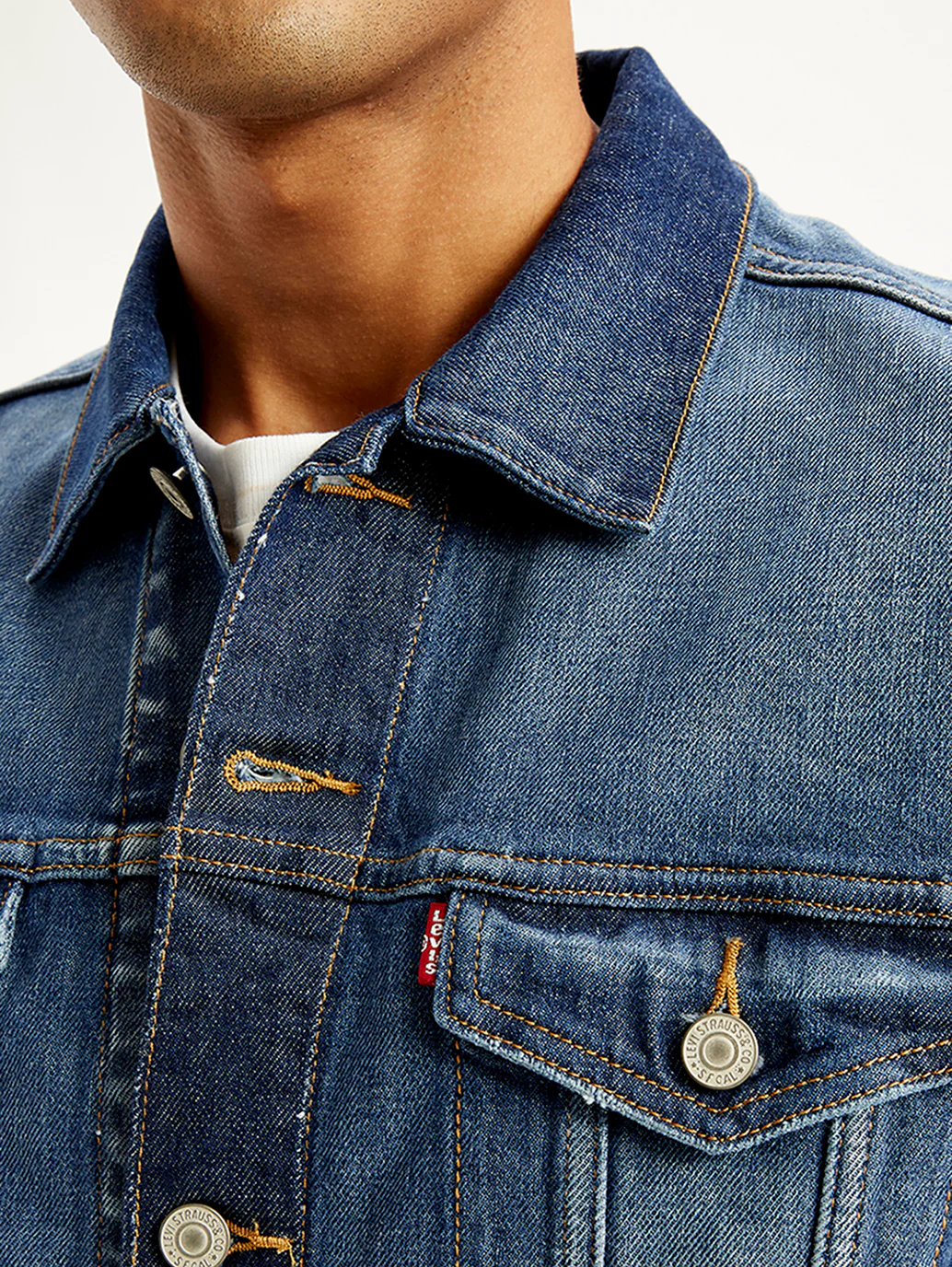 Men's Solid Navy Spread Collar Trucker Jacket - Image 2