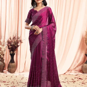 Dark Pink Georgette Plain Saree