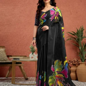 Black Vichitra Silk Printed Saree