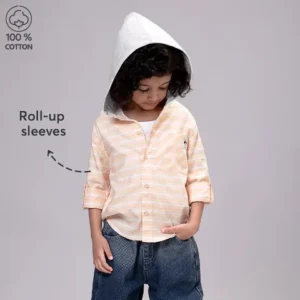 Pure Cotton Striped Hooded Shirt