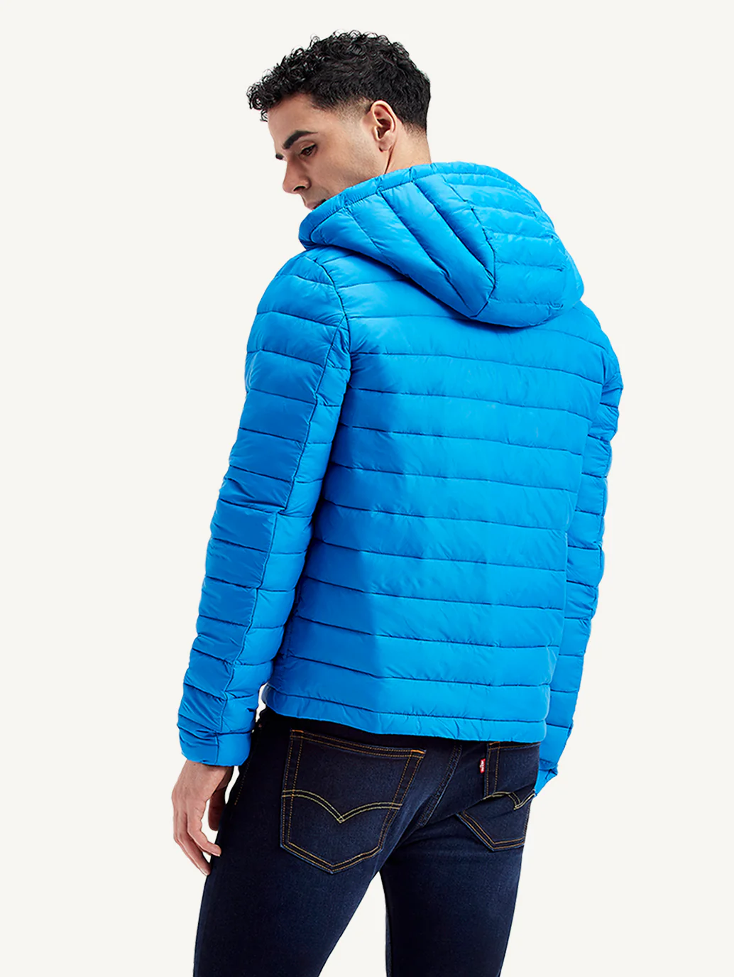Men's Quilted Blue Hooded Puffer Jacket - Image 3