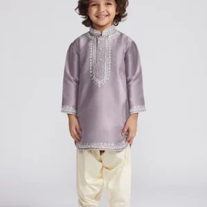 Boys' Purple Kurta And Patiala Set