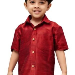 VASTRAMAY Boys Maroon Gold Opaque Ethnic Shirt