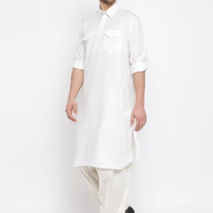Men's Cream Cotton Blend Pathani Suit Set