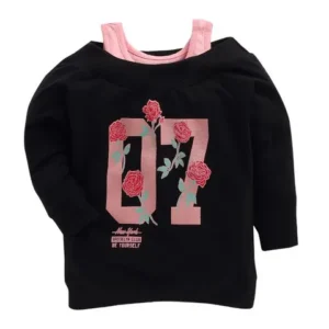 Girls Multi Coloured Text Print Full-Sleeve Tee