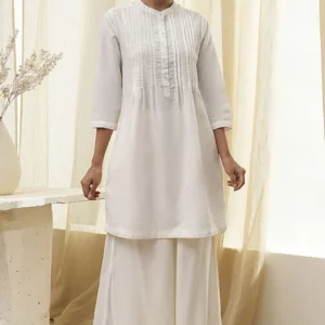 Off-White Viscose Solid Straight Palazzos