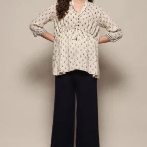 Navy Blue Cotton Viscose Solid Palazzo