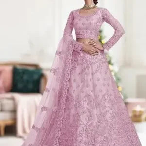 Net Embroidered Semi Stitched Lehenga Choli