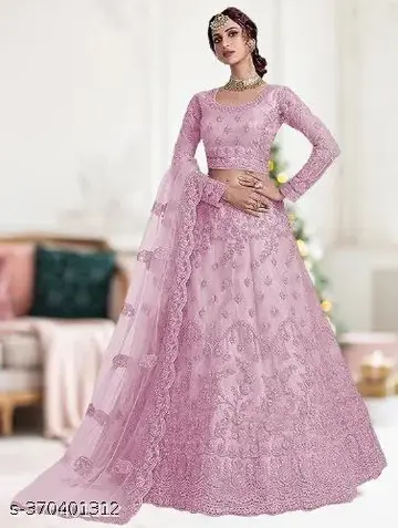 Net Embroidered Semi Stitched Lehenga Choli