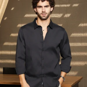 Men's Midnight Black Textured Shirt