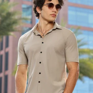 Men's Sand Beige Textured Shirt
