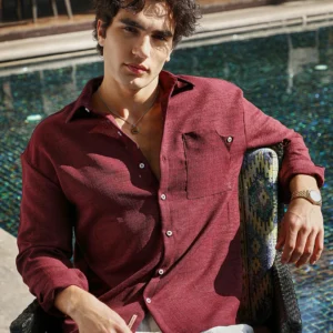 Men's Wine Red Oversized Shirt