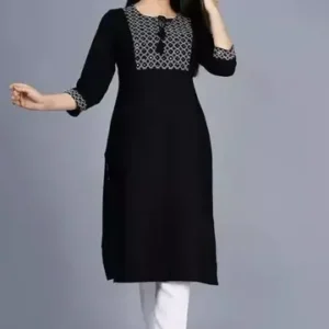 Black Solid Gathered Straight Kurta