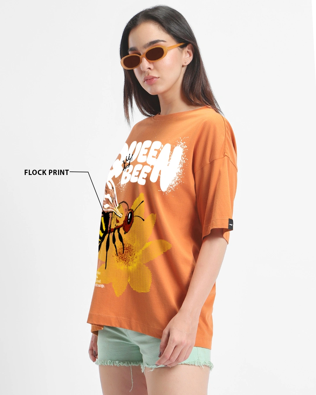 Women's Orange Graphic Printed Oversized T-shirt - Image 3